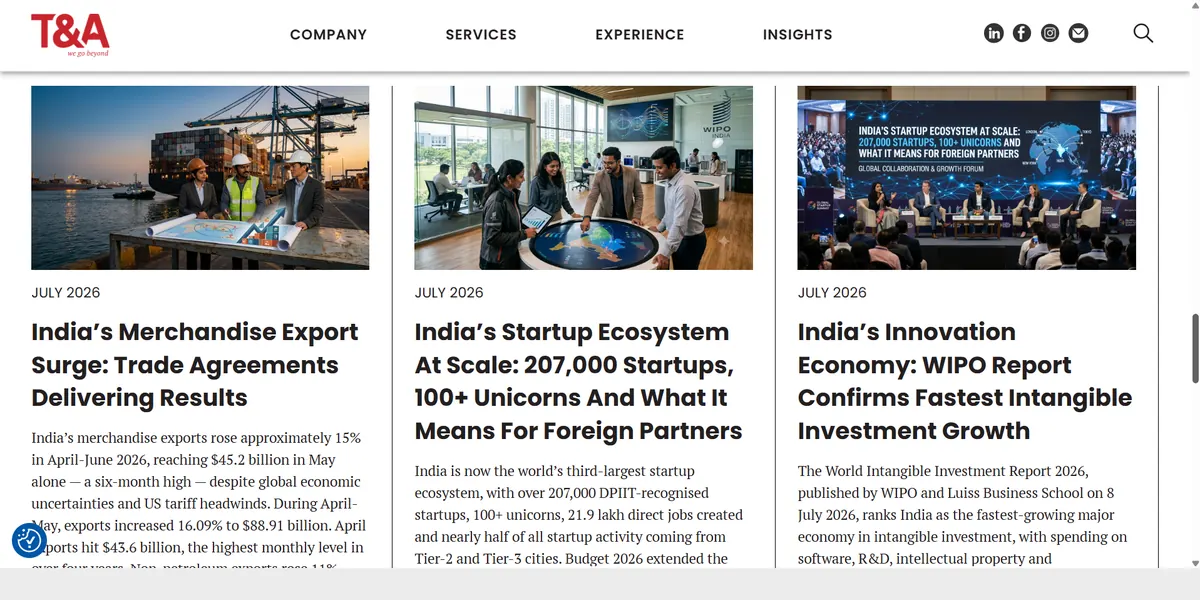 T&A Global Group homepage after the rebuild